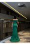 Crepe Fabric Heart Collar Off Shoulder Detail Tail Detail Maxi Dress Emerald 582988 - 4