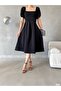 Square Neck Balloon Sleeve Flared Dress Black 582613 - 3