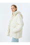 Inflatable Coat Hooded Quilted Zippered Snap Button Pocket