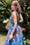 Navy Blue Patterned Midi Dress with Back Detail