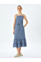Premium Floral Patterned Midi Dress with Lace-Up Waist