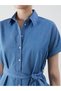 Lcwaikiki classic indigo shirt collar belted jean dress - 3