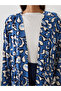 Lcw Modest Blue Shawl Collar Patterned Oversize Women's Kimono - 3