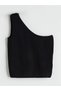 Black One Shoulder Crop Women's Knitwear Tank Top - 5