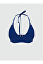 Navy Blue Plain Halter Neck Detailed Women's Bikini Top