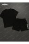 Wavy Unlimited Printed Cotton Fabric Men's Black T-Shirt-Black Shorts Set - 4