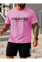 Wavy Unlimited Printed Cotton Fabric Men's Pink T-Shirt-Black Shorts Set