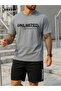Wavy Unlimited Printed Cotton Fabric Men's Gray T-Shirt-Black Shorts Set