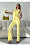 Women's Gold Buttoned Vest Trousers Suit Yellow - 2