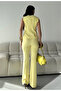 Women's Gold Buttoned Vest Trousers Suit Yellow - 6