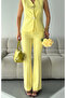 Women's Gold Buttoned Vest Trousers Suit Yellow - 3