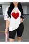 Women's Romantic Red Heart Printed T-Shirt, Scuba Diver Short Leggings (Leggings T-Shirt Set)