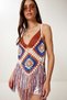 Crochet Embroidered Tassel Summer Knitwear Blouse Blue Tile Ltp0021