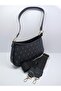 Black Women's Baguette Bag with Pattern on It