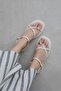 Enza Women's Flip Flop Wrinkled Leather Sandals Beige - 2
