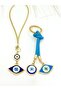 Navy Blue Eye Shaped Car Mirror Ornament, Car Charm and Blue Drawstring Eye Shaped Metal Keychain Set - 6