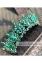 Helen Emerald Green Crystal Stone Luxury Design Engagement Bridal Tiara Metal Crown with Peaked Authentic Motif