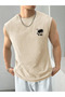 تيشيرت بدون أكمام للرجال - مطبوع عليه شجرة جوز الهند