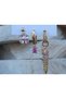 Colorful Baguette & Zircon Stone Set of 3 Steel Earrings Pink-Lilac - 2
