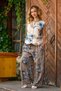 Gray Color Floral Patterned Linen Trousers with Belt Detail - 4