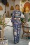Turquoise Color Waist Embroidered Gold Detailed Trousers Blouse Set - 6