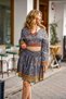 Blue Floral Patterned Silk Short Skirt Blouse Set - 7