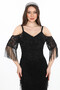 Daisy Maxi – Black Cold Shoulder Fringe Embellished Gown - 3