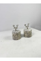 Natural Gray Marble Spice Rack Set of 2 Marble Spice Rack with Silver Deer Objects with Lids - 2