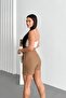 Women's Brown Slim Side Linen Look 100% Polyester Shorts Skirt Mi̇a-4555 - 8