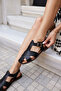 Patto Women's Black Leather Strap Sandals - 5