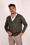 Men's Dad Green Buttoned V-Neck Pocket Thin Knitwear Cardigan - 3