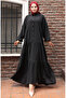 Half Button Sleeve Elastic Dress 2074-03 Black - 2
