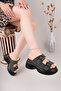Pera Model Genuine Leather Anthracite Gray Suede Buckle Thick Sole Daily Women's Slippers - 4