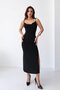 Women's Thin Strap Degaje Collar Sandy Black Slit Midi Length Dress