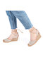 Real Handmade Ankle Lace-Up Open Heel Wedge Heel Linen Straw Women's Espadrille Handmade