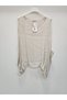 Women's Beige Italian Bat Sleeve Silk Blouse with Sequin Detail - 2