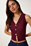 Gold Button Ribbed Knitted Crop Blouse Claret Red Lzv0012 - 3