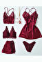 5 Piece Satin Burgundy Shorts and Bra Dowry Set