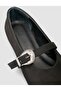 Saros Suede Look Buckle Detailed Black Women's Ballerinas - 6