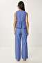 Striped Blouse Pants Set Blue Ljh0003 - 8