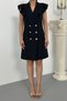 Women's Dress Short Double Breasted Lapel Flange Sleeve Ruffled Button Detail Jacket Dress - 7