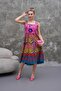 Women's Ethnic Patterned Square Neck Long Dress - 5