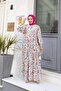Women's Buttoned Patterned Dusty Rose Modal Dress - 2