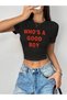Women's Black Who's a Printed Crew Neck Tight Crop Tshirt - 5