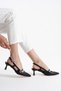 Women's Black Leather 5 cm Open Back Stiletto Special Design Heel Imported Buckle Stylish Comfortable New Season - 5