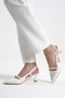 Women's White Leather 5 cm Open Back Stiletto Special Design Heel Imported Buckle Stylish Comfortable New Season - 7