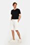 Men's Regular Relaxed Fit Elastic Waist Tied Side Pockets Ecru Bermuda Shorts - 2