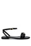 Women's Genuine Leather Black Patent Leather Flat Sandals