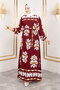 Shaped Ethnic Patterned Viscose Long Hijab Dress Tsd250193 Burgundy - 3