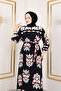 Figured Ethnic Patterned Viscose Long Hijab Dress Tsd250193 Black - 2